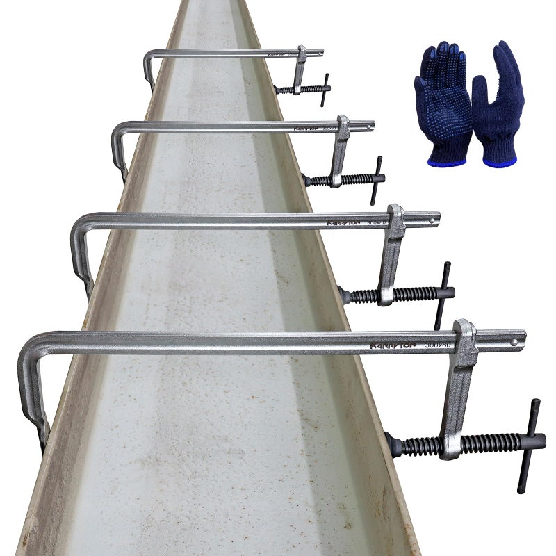 KARRYTON 4-Pack 12""(300x80mm) F Clamp w/ 3"" Throat Depth, Bar Size 5/8""x5/16"", 600LB Clamping Force, Drop Forged Steel Bar Clamps for Wood, Metal, Pipe, Welding and DIY Projects - Image 1